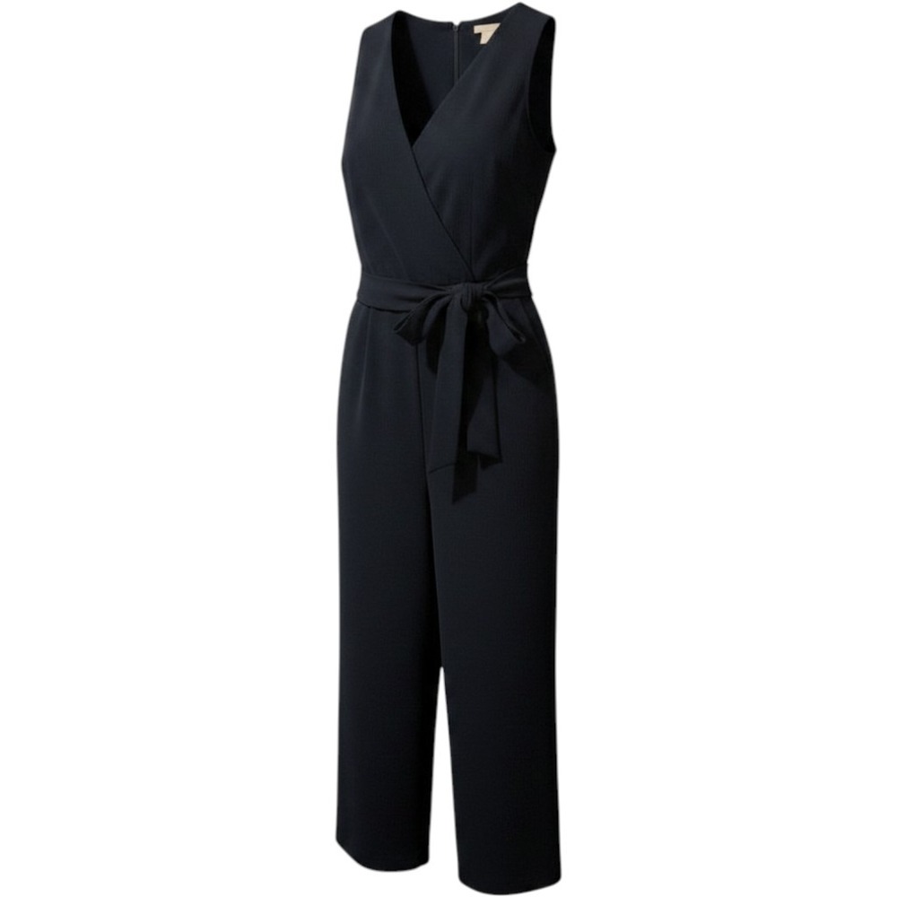 H&M Womens Jumpsuit Size 8 Black Sleeveless Wrap Wide Leg Tie Waist Boho Flaw